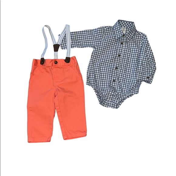 🟣2/$10 carter’s button down collard onesie with matching pants with suspenders - Picture 2 of 3
